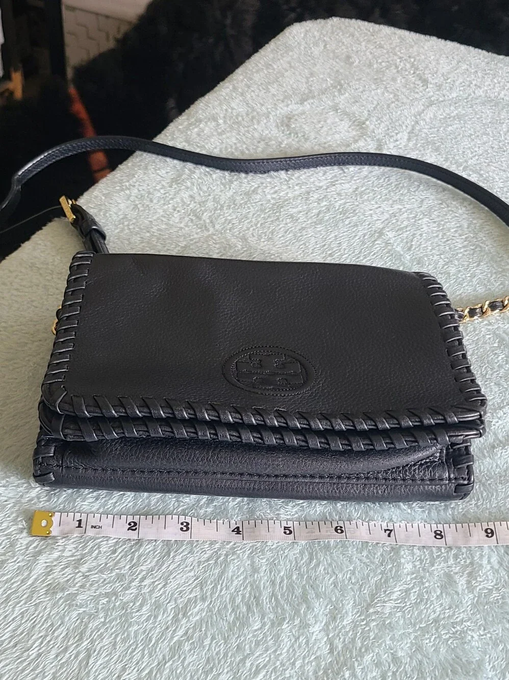 Tory Burch Black Whipstitch Leather Crossbody Bag